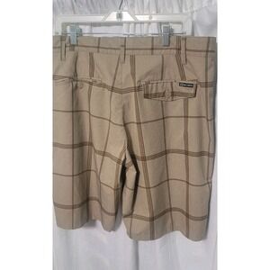 OP flex 4 Way Stretch Size 36 Tan Windowpane Plaid Board Shorts